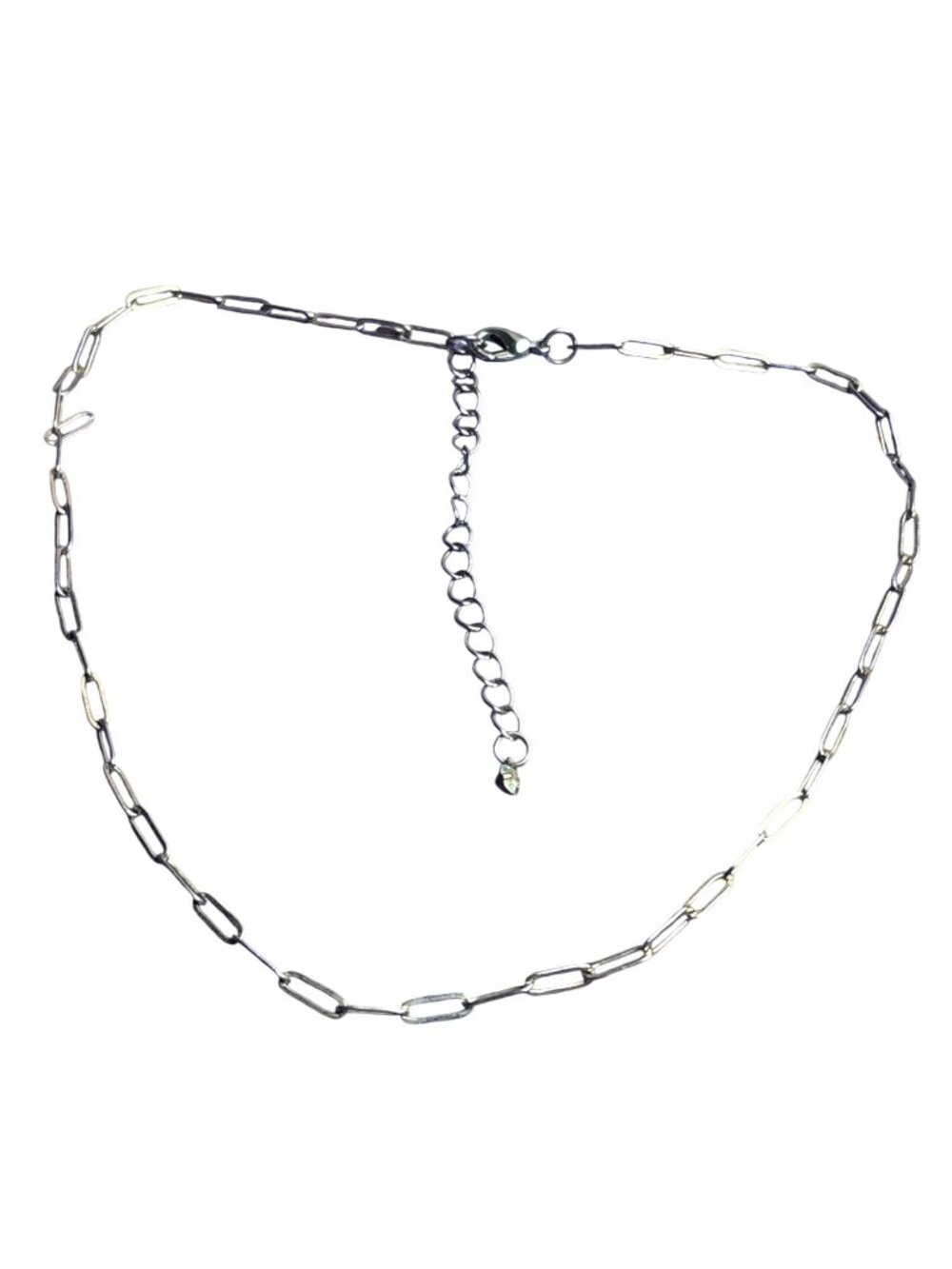 Silvertone Paperclip Chain Necklace Lobster Clasp 16 - 19 inches Long